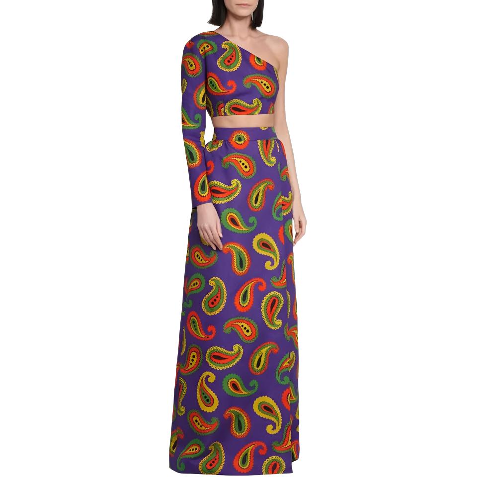 Shop (W) GUCCI 高腰紫色佩斯利印花休閒中長裙 647314-ZAGIK-5079