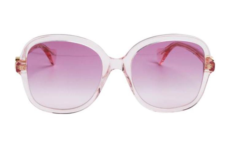 Lookbook (W) 구찌 불규칙 핑크 선글라스 사이드 레터 디자인. GG1178S005