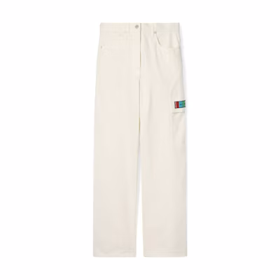 (Women) GUCCI Ivory White Mid-Rise Straight-Leg Jeans with Logo Print. 783947-XDCXX-9200
