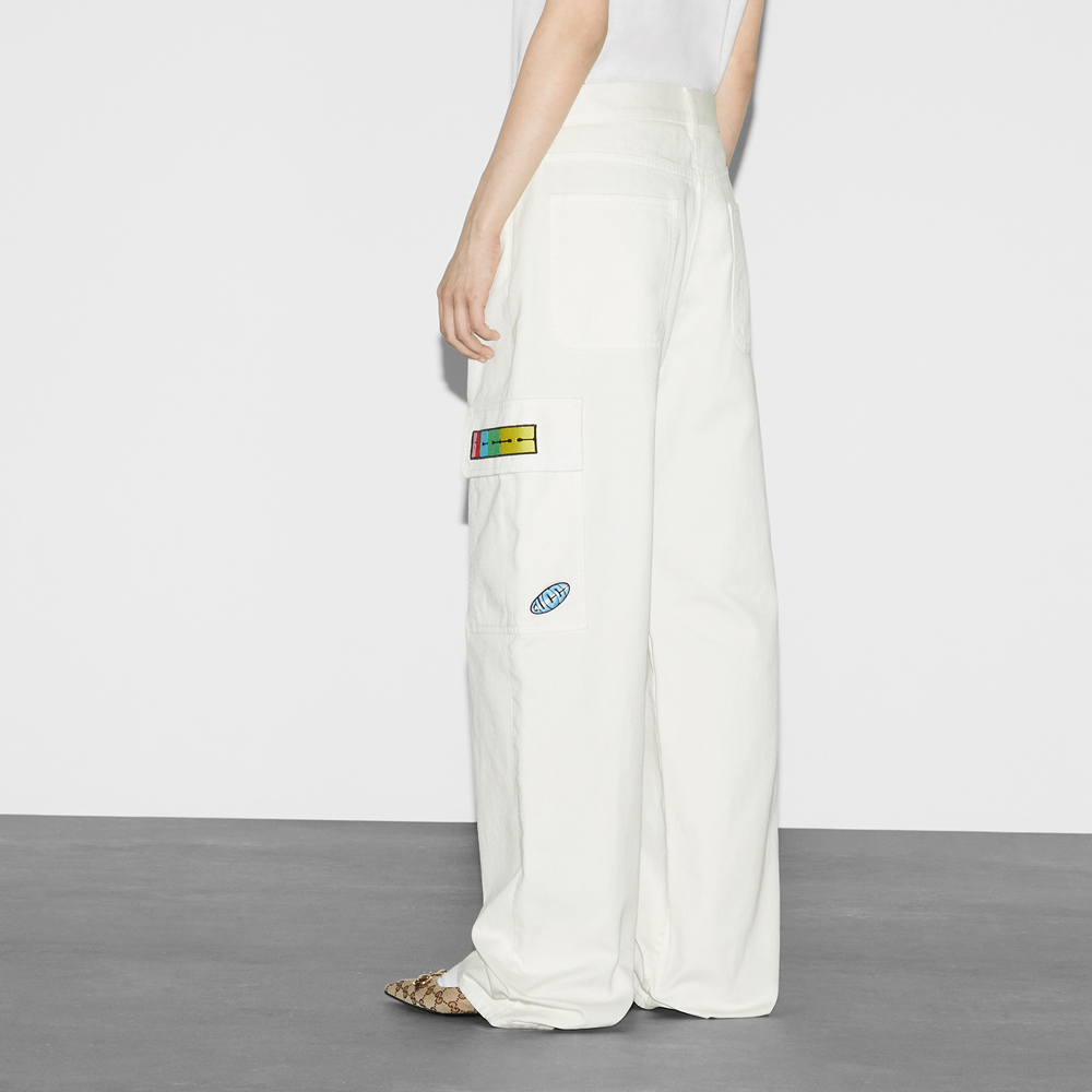 (Women) GUCCI  Ivory White Mid-Rise Straight-Leg Jeans with Logo Print. 783947-XDCXX-9200 圖 5