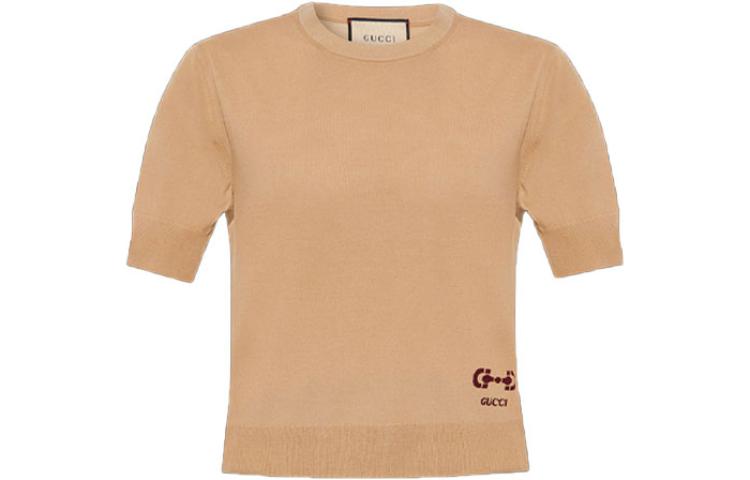 (Women) GUCCI  Knitted Short-Sleeve T-Shirt with Logo Print in Khaki. 731061-XKCZ3-2184 圖 2