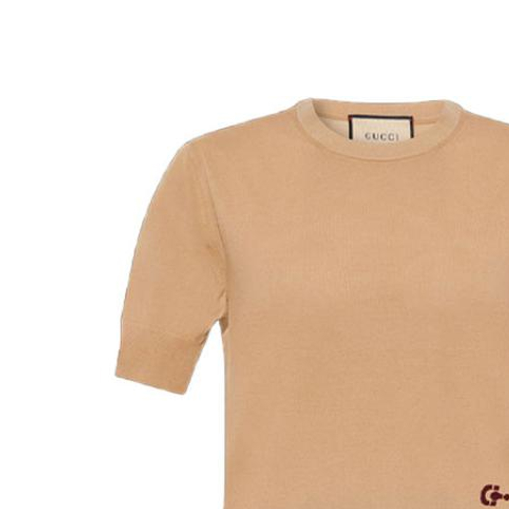 (Women) GUCCI  Knitted Short-Sleeve T-Shirt with Logo Print in Khaki. 731061-XKCZ3-2184 圖 3