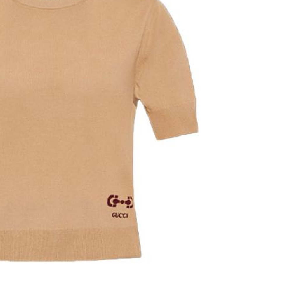 (Women) GUCCI  Knitted Short-Sleeve T-Shirt with Logo Print in Khaki. 731061-XKCZ3-2184 圖 5