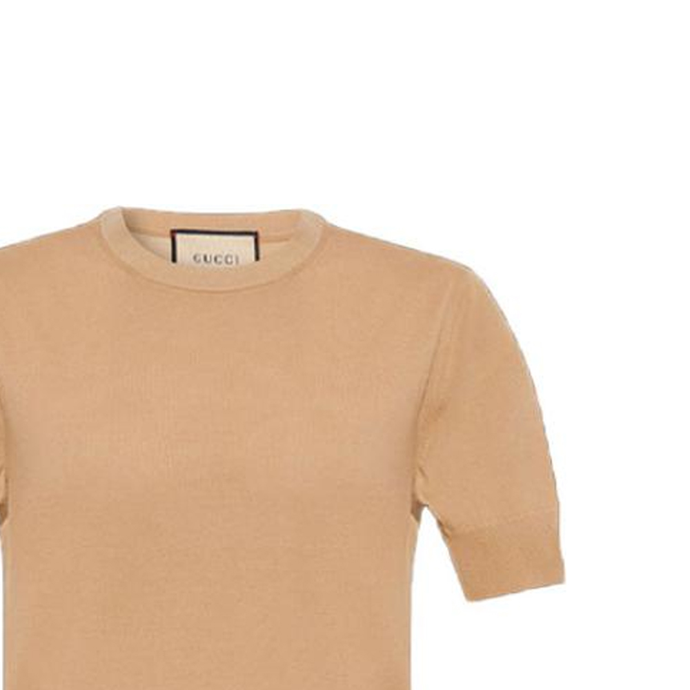 (Women) GUCCI  Knitted Short-Sleeve T-Shirt with Logo Print in Khaki. 731061-XKCZ3-2184 圖 6