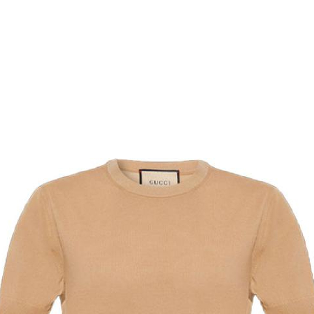 (Women) GUCCI  Knitted Short-Sleeve T-Shirt with Logo Print in Khaki. 731061-XKCZ3-2184 圖 7