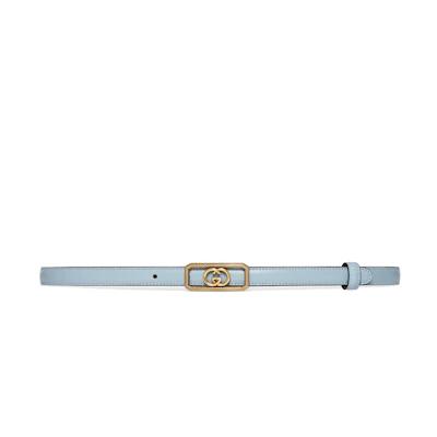 (Women) GUCCI Light Blue Double G Buckle Leather Belt 1.5CM Wide. 751556-0YA0G-4912
