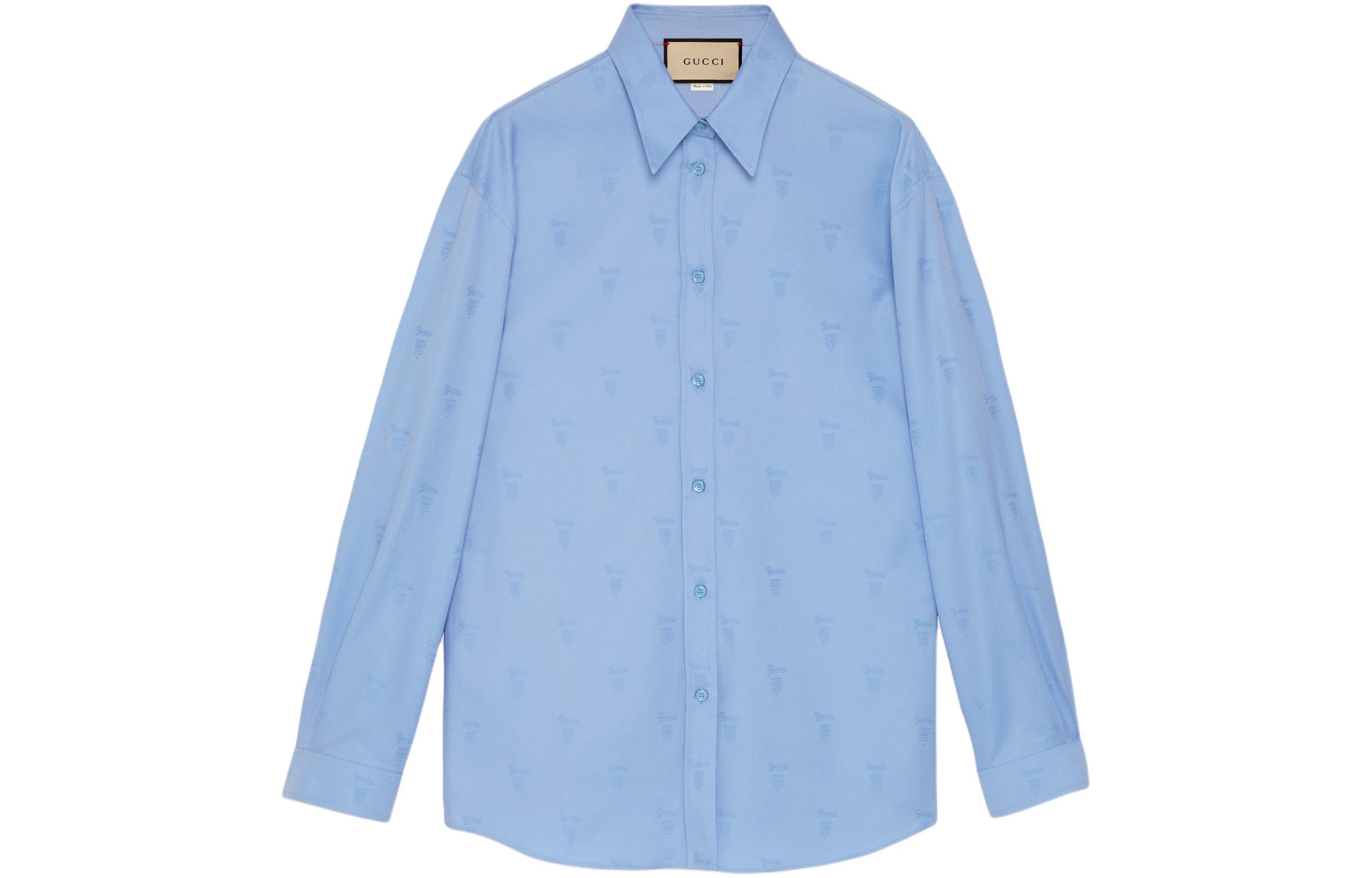 (Women) GUCCI  Light Blue Oxford Cotton Logo Print Long Sleeve Shirt Early 2024. 776414-ZAO7X-4548