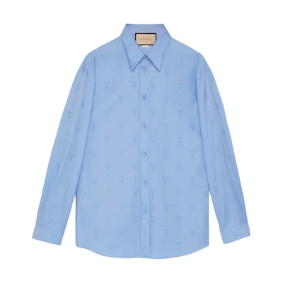(Women) GUCCI Light Blue Oxford Cotton Logo Print Long Sleeve Shirt Early 2024. 776414-ZAO7X-4548