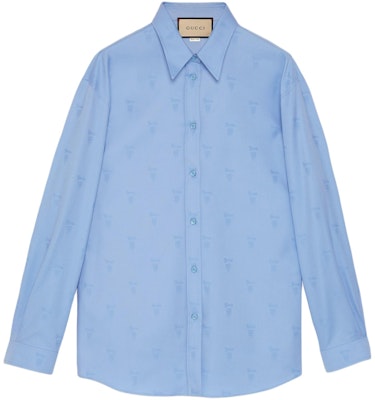 (W) GUCCI Camisa de Manga Larga Azul Claro de Algodón con Logo Impreso 2024. 776414-ZAO7X-4548 Order (W) GUCCI Camisa de Manga Larga Azul Claro de Algodón con Logo Impreso 2024. 776414-ZAO7X-4548