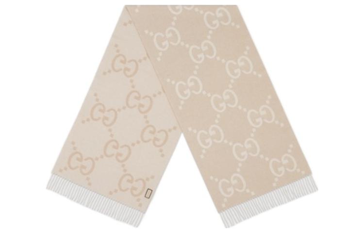 (Women) GUCCI  Logo Jacquard Knit Scarf in Khaki. 7646353GAMK 圖 2