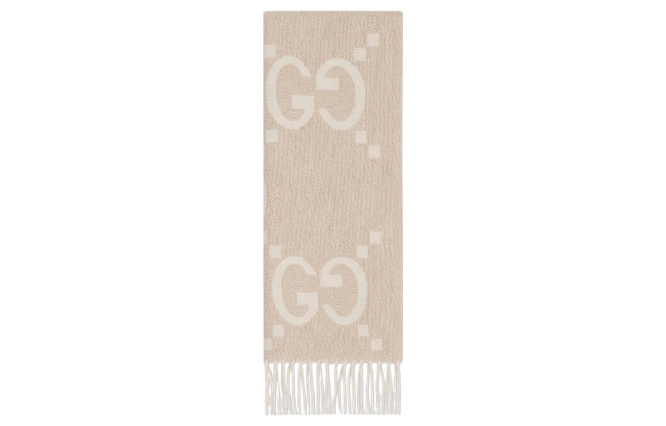 (Women) GUCCI  Logo Jacquard Knit Scarf in Khaki. 7646353GAMK 圖 3