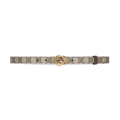 (Women) GUCCI Narrow Double G Belt in Light Brown Leather, 2cm Width. 723073K9GSG8367
