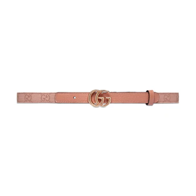 (Women) GUCCI Narrow Double G Pink Leather Belt 2CM Wide. 409417-FACC5-5748