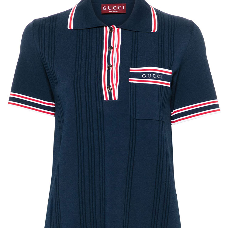 Sizing (W) GUCCI 海軍藍 SS24 刺繡Logo短袖短洋裝 788864-XKD26-4915