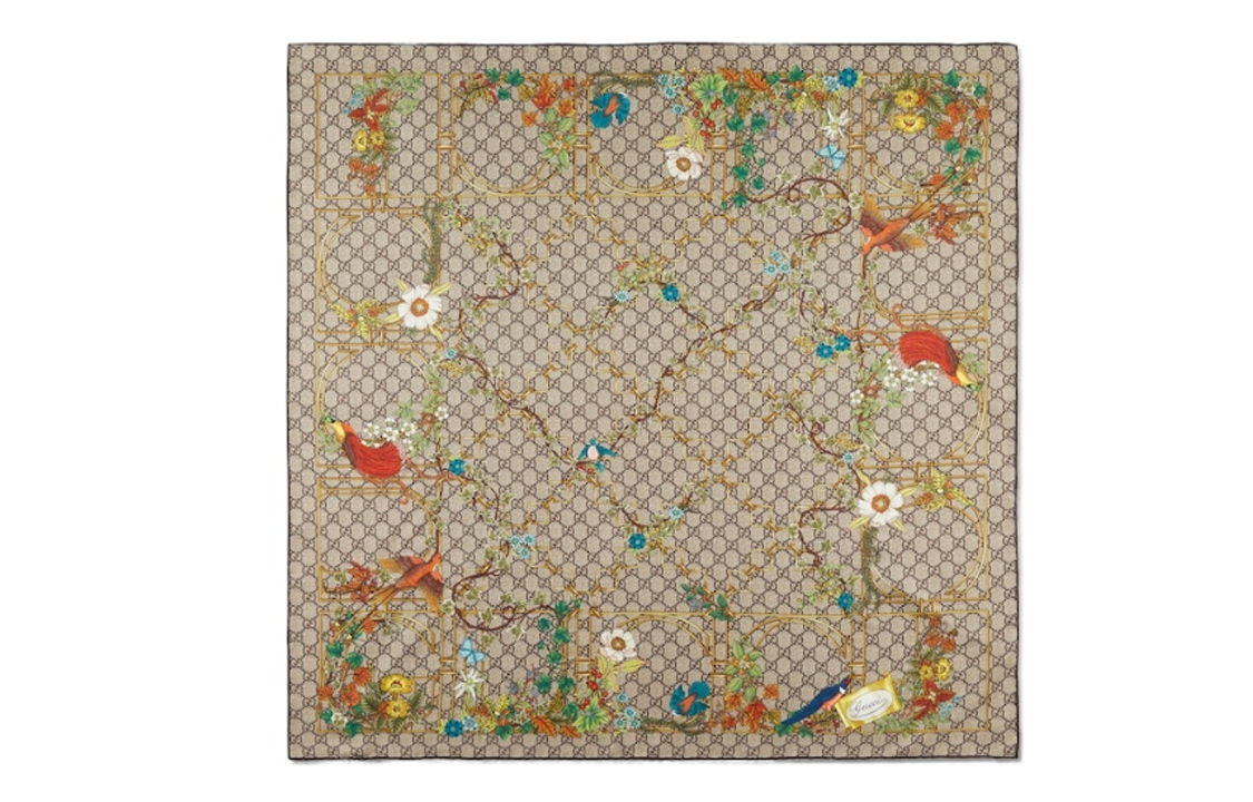 (Women) GUCCI  Patterned Silk Scarf - Brown. 7770663G001 圖 2