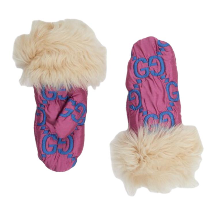 (Women) GUCCI  Pink Cashmere Gloves with Logo Design. 7313874HAVE8777