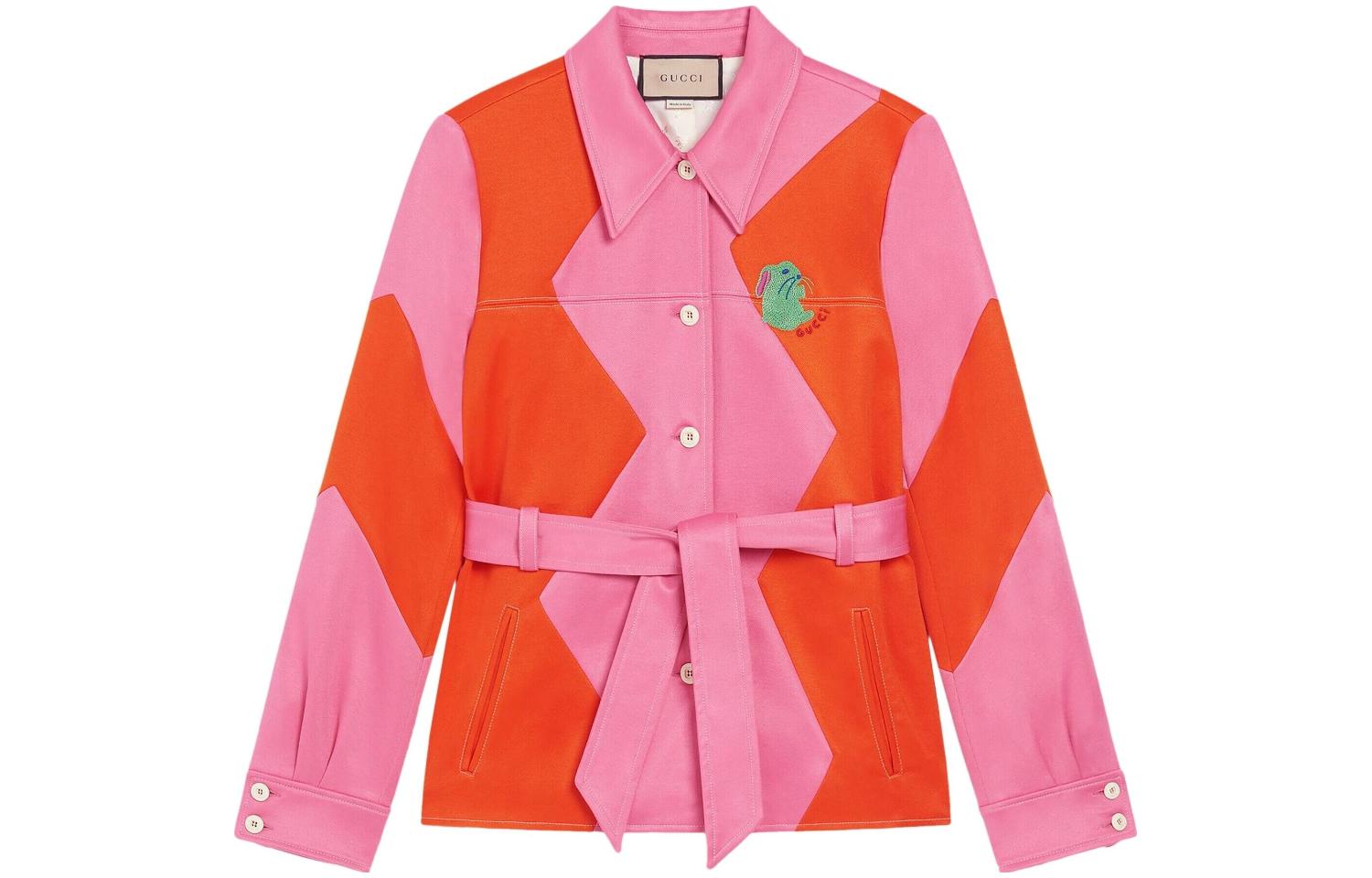 (Women) GUCCI  Pink Embroidered Bunny Jacket with Contrast Collar. 723531-XJE2Z-5887
