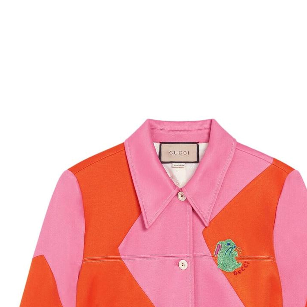Sizing (W) GUCCI ピンク刺繍バニージャケット コントラストカラー付き. 723531-XJE2Z-5887