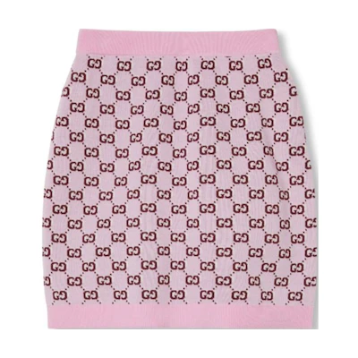 (Women) GUCCI Pink FW24 Slim Fit Logo Jacquard Casual Mini Skirt. 800365-XKD8R-5283
