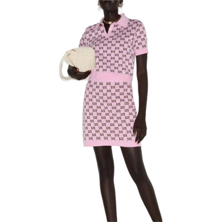 Shop (W) GUCCI 粉色FW24緊身版Logo提花休閒迷你裙. 800365-XKD8R-5283