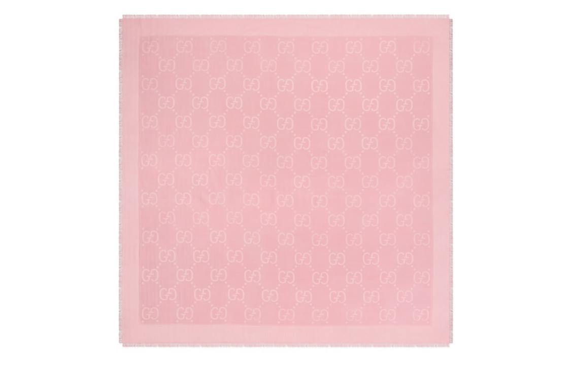 (Women) GUCCI  Pink Jacquard GG Fringe Trim Shawl 6636713GC435972