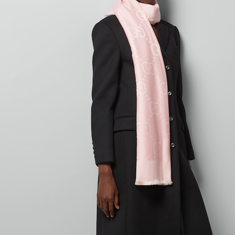 (Women) GUCCI  Pink Jacquard GG Fringe Trim Shawl 6636713GC435972 圖 4