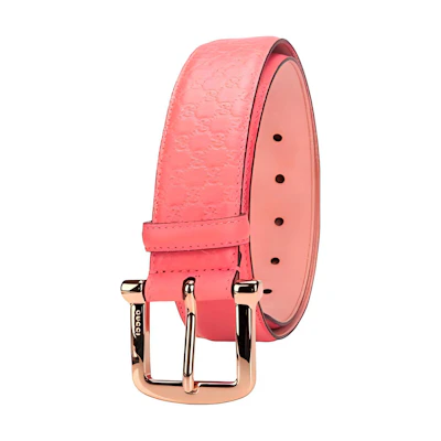 (Women) GUCCI Pink Leather Belt with Signature Print and Pin Buckle, 4cm Wide. 281548BMJ1G5806
