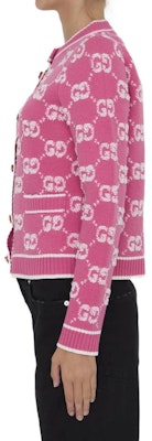 (Women) GUCCI Pink Logo Pattern Knit Button Crewneck Sweater. 713300-XKCNA-5820 Purchase (Women) GUCCI Pink Logo Pattern Knit Button Crewneck Sweater. 713300-XKCNA-5820