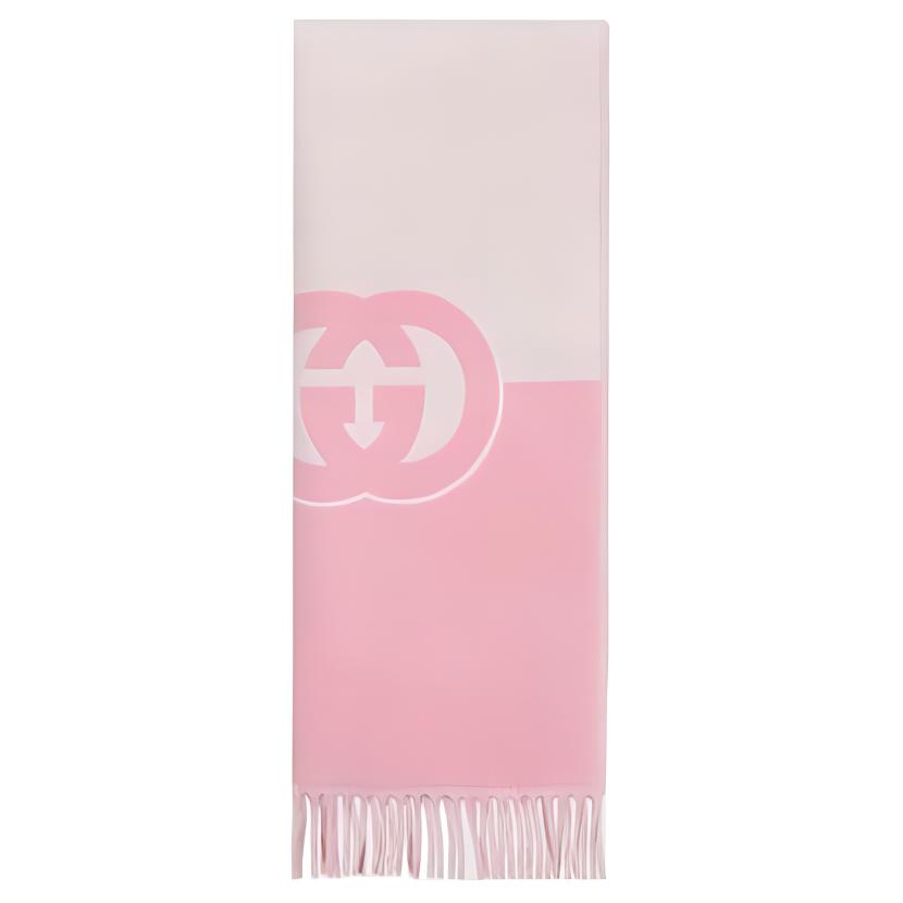 (Women) GUCCI  Pink Wool Scarf with Interlocking Double G Design. 7154973GB025878