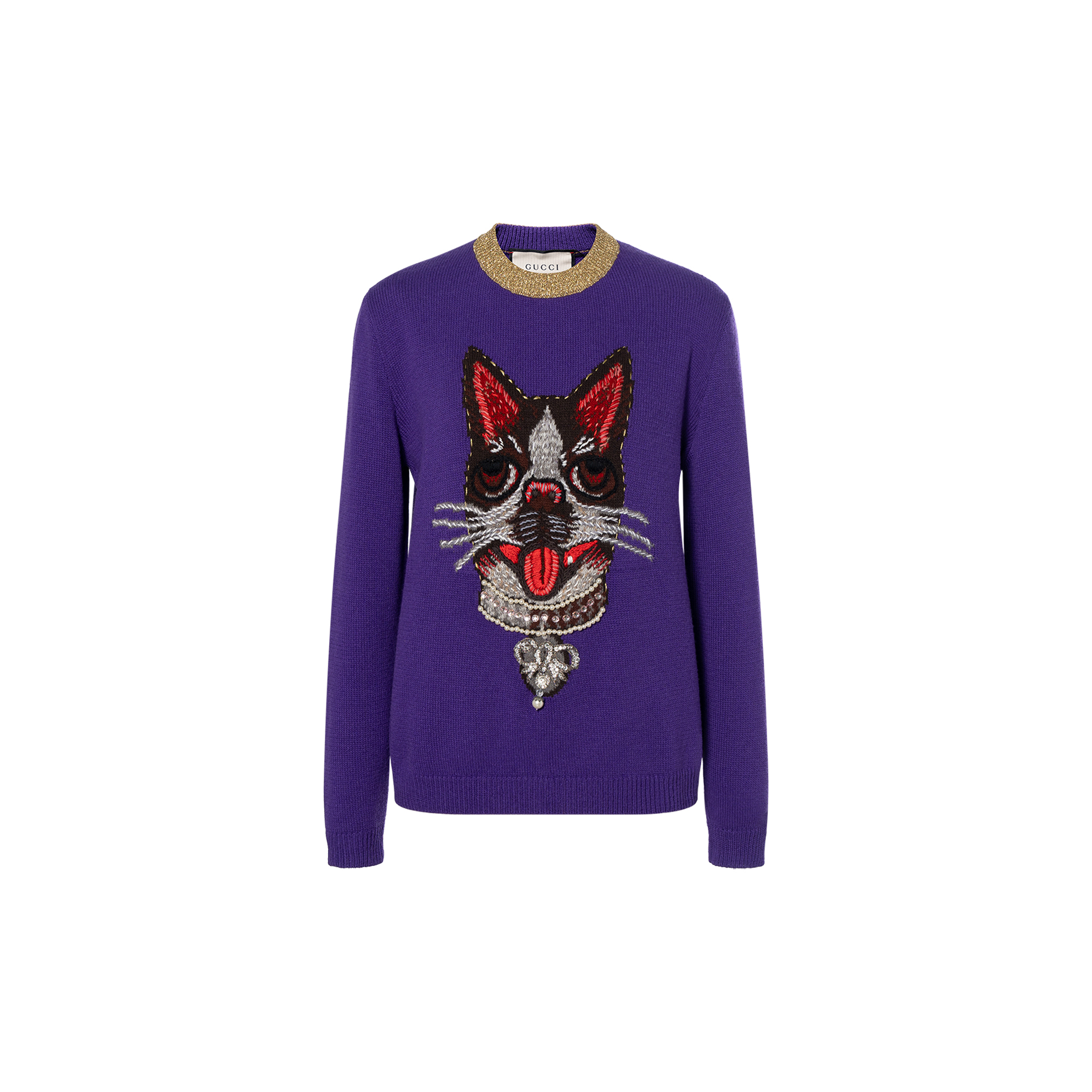 Order (Women) GUCCI  Purple Crewneck Sweater with Animal Print Design. 503897-X9P16-5266