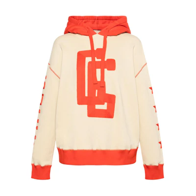 (Women) GUCCI Red and Yellow Hoodie with Letter Logo Print. 671508-XJDRU-9028