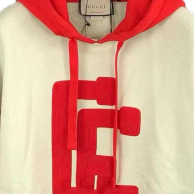 (Women) GUCCI Red and Yellow Hoodie with Letter Logo Print. 671508-XJDRU-9028 Details for (Women) GUCCI Red and Yellow Hoodie with Letter Logo Print. 671508-XJDRU-9028