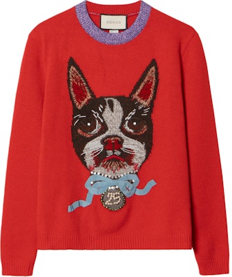 (Women) GUCCI Red Crewneck Sweater with Animal Pattern. 503897-X9P18-6310 Buy (Women) GUCCI Red Crewneck Sweater with Animal Pattern. 503897-X9P18-6310