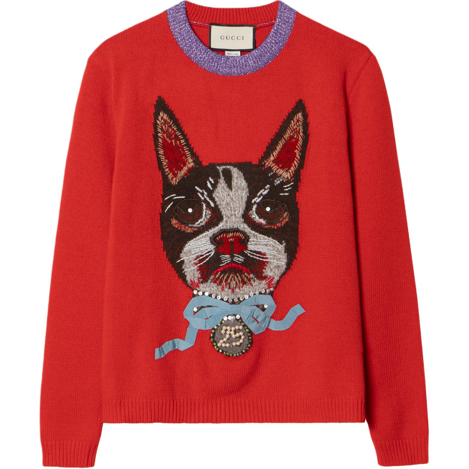 Order (Women) GUCCI  Red Crewneck Sweater with Animal Pattern. 503897-X9P18-6310