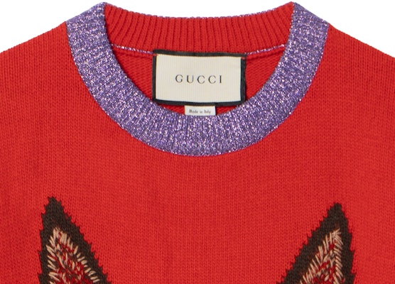 (Women) GUCCI Red Crewneck Sweater with Animal Pattern. 503897-X9P18-6310 Sizing (Women) GUCCI Red Crewneck Sweater with Animal Pattern. 503897-X9P18-6310