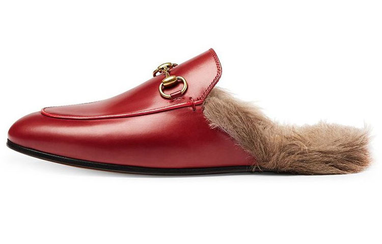 Buy GUCCI 古驰 漆皮 時尚毛毛平底鞋 女款 紅色