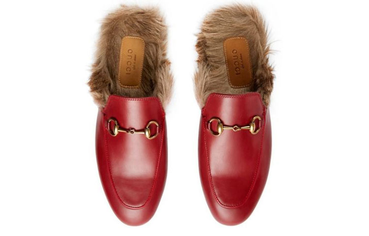 Purchase GUCCI 古驰 漆皮 時尚毛毛平底鞋 女款 紅色