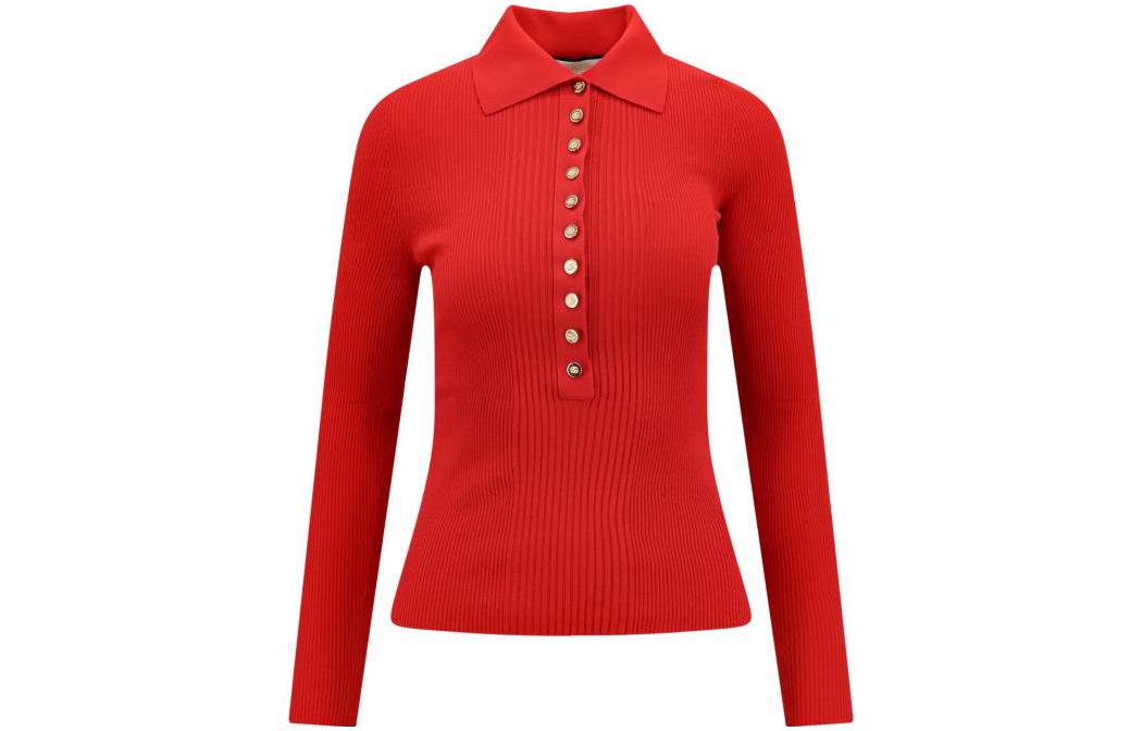 Buy (Women) GUCCI  Red Long Sleeve Solid Polo Shirt. 697673-XKCAJ-6124