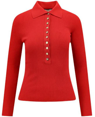 (Women) GUCCI Red Long Sleeve Solid Polo Shirt. 697673-XKCAJ-6124 Buy (Women) GUCCI Red Long Sleeve Solid Polo Shirt. 697673-XKCAJ-6124