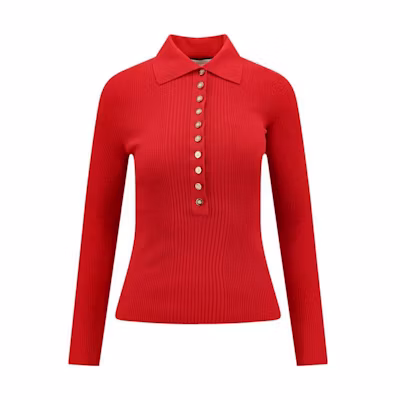 (Women) GUCCI Red Long Sleeve Solid Polo Shirt. 697673-XKCAJ-6124