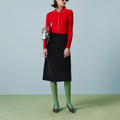 (Women) GUCCI Red Long Sleeve Solid Polo Shirt. 697673-XKCAJ-6124 Shop (Women) GUCCI Red Long Sleeve Solid Polo Shirt. 697673-XKCAJ-6124