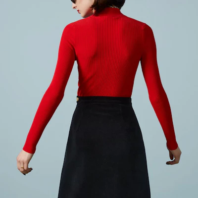 (Women) GUCCI Red Long Sleeve Solid Polo Shirt. 697673-XKCAJ-6124 Details for (Women) GUCCI Red Long Sleeve Solid Polo Shirt. 697673-XKCAJ-6124