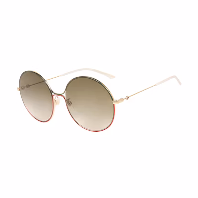 (Women) GUCCI Retro Round Metal Sunglasses with Brown Lens GG0395S-003