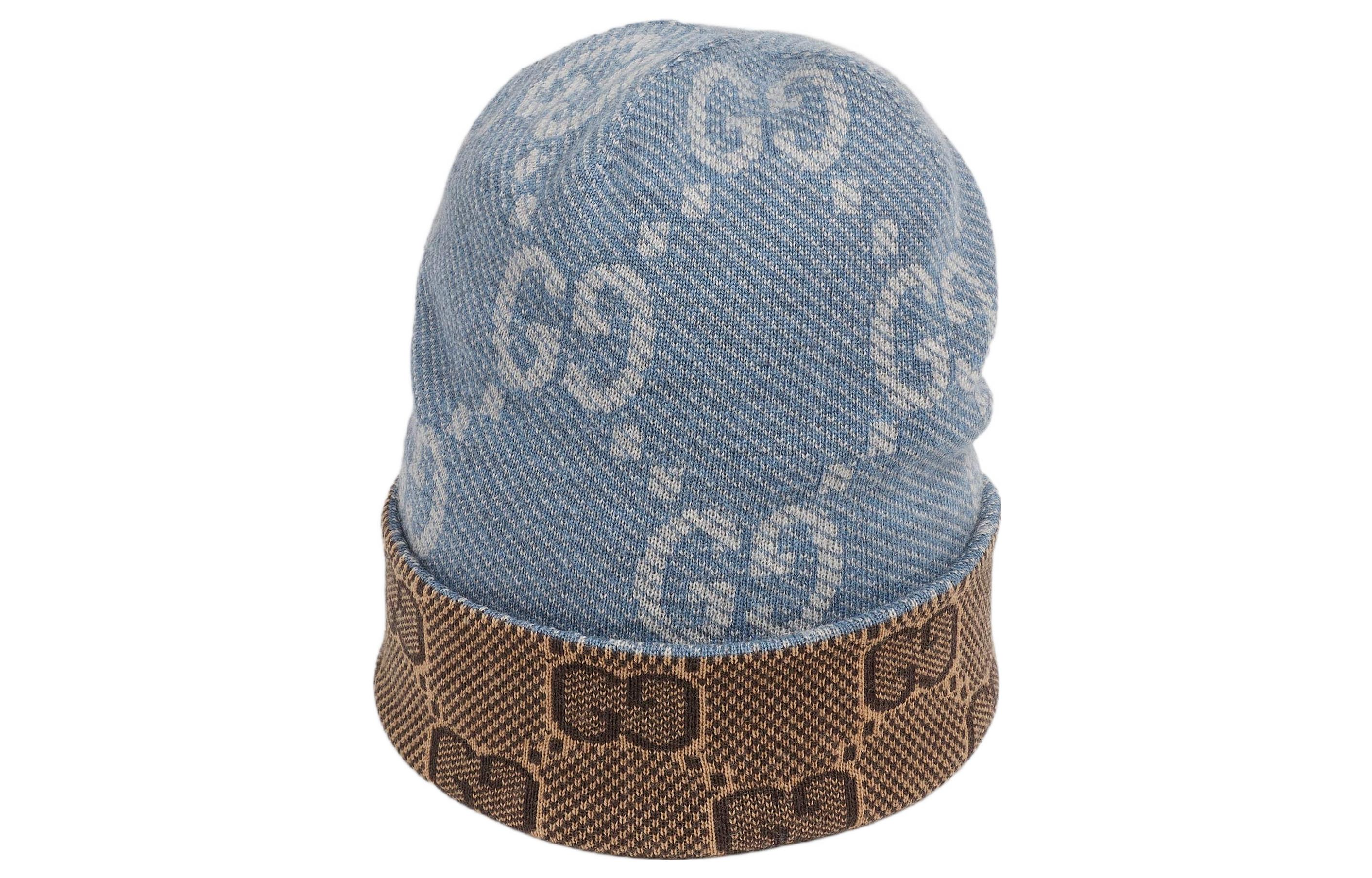 (Women) GUCCI  Reversible GG Knit Beanie Navy Blue Warm Hat. 716585-3GAJY-4165