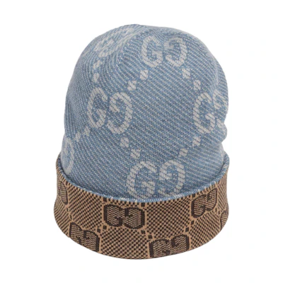 (Women) GUCCI Reversible GG Knit Beanie Navy Blue Warm Hat. 716585-3GAJY-4165