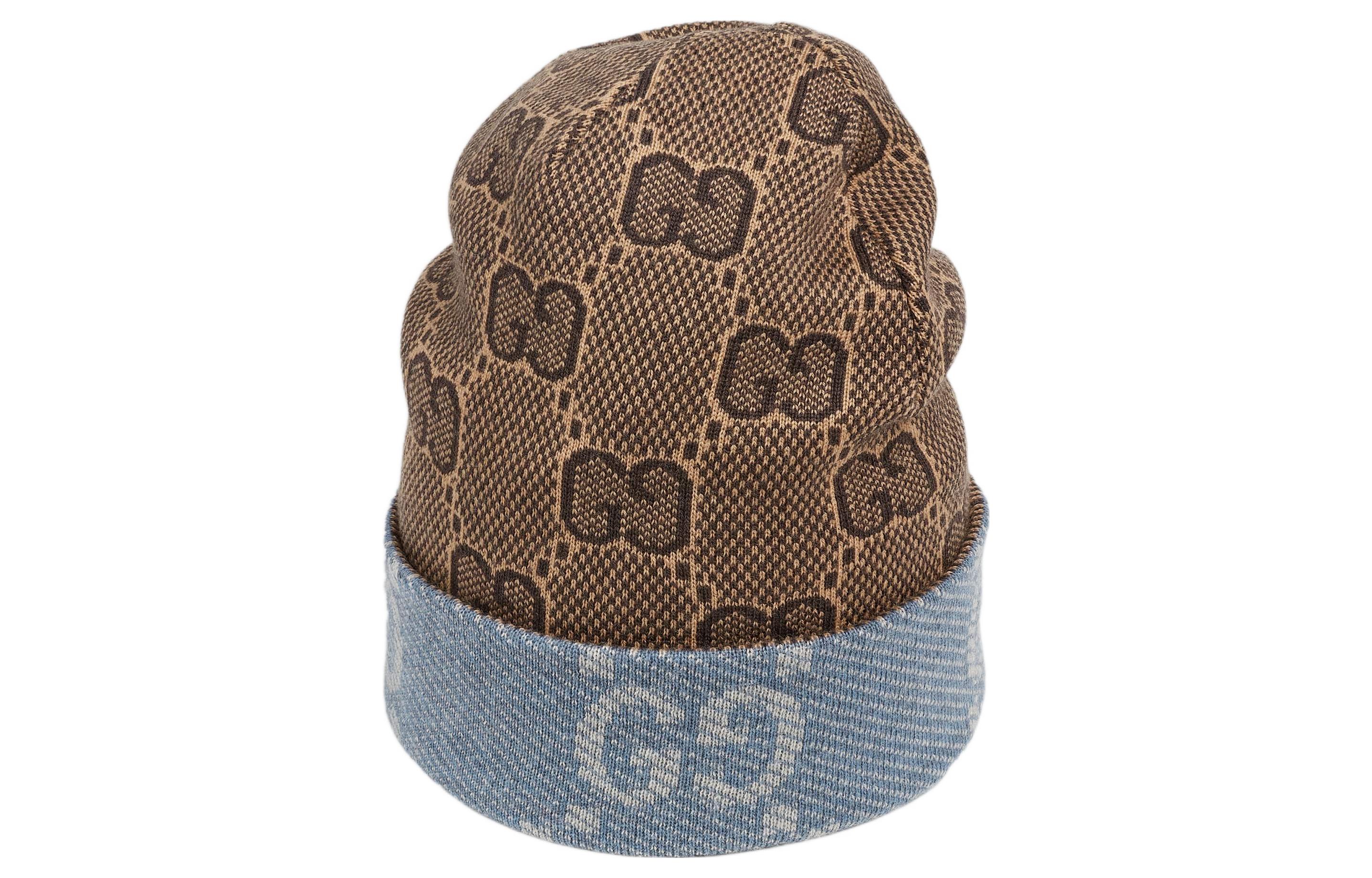 Shop (Women) GUCCI  Reversible GG Knit Beanie Navy Blue Warm Hat. 716585-3GAJY-4165