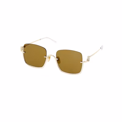 (Women) GUCCI Semi-Rimless Gold Alloy Square Sunglasses with Logo - SS23 GG1279S-002