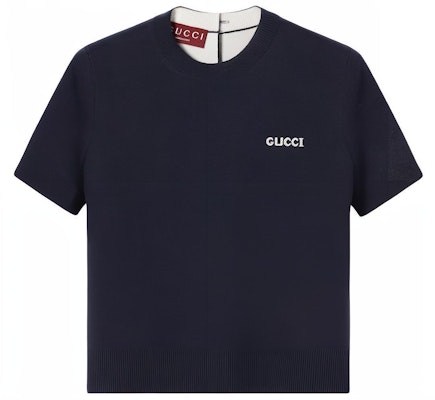 (Women) GUCCI Short-Sleeve Letter Print Round-Neck T-Shirt Navy Blue. 792130-XKD3P-4012 Buy (Women) GUCCI Short-Sleeve Letter Print Round-Neck T-Shirt Navy Blue. 792130-XKD3P-4012