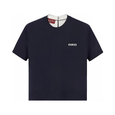 (Women) GUCCI Short-Sleeve Letter Print Round-Neck T-Shirt Navy Blue. 792130-XKD3P-4012