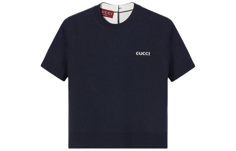 Order (Women) GUCCI  Short-Sleeve Letter Print Round-Neck T-Shirt Navy Blue. 792130-XKD3P-4012